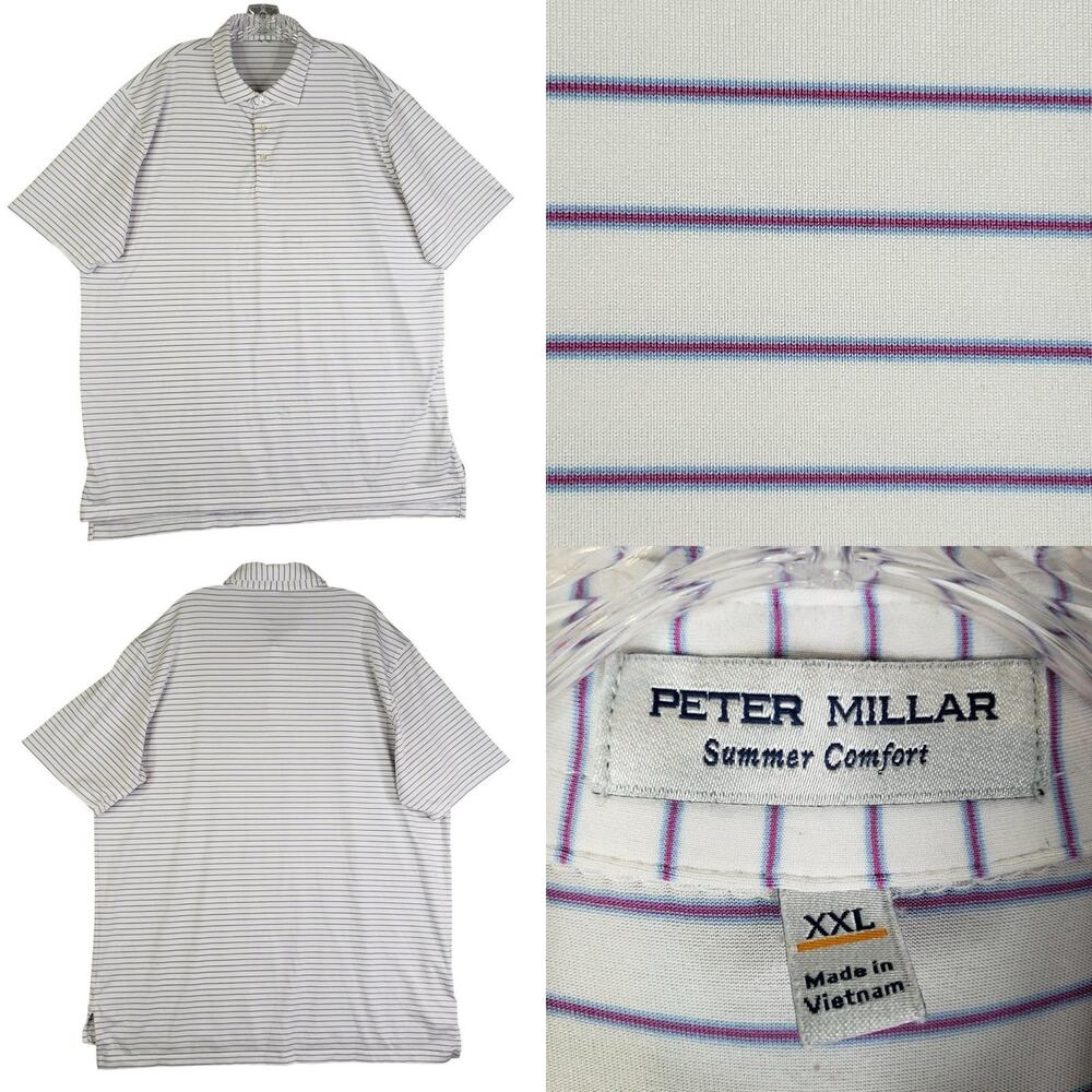 Peter Millar Shirt Summer Comfort Golf Polo Men's XXL White Purple Striped SS
